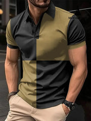 Casual Sports Short Sleeve Color Stitching Turnover Neck Polo Shirt Men Clothing Deep Khaki Black / L T-shirt