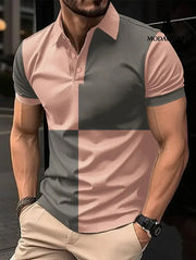 Casual Sports Short Sleeve Color Stitching Turnover Neck Polo Shirt Men Clothing Pink And Gray / L T-shirt