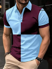 Casual Sports Short Sleeve Color Stitching Turnover Neck Polo Shirt Men Clothing Sky Blue And Wine Red / L T-shirt