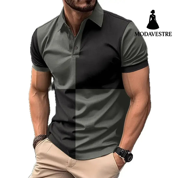 Casual Sports Short Sleeve Color Stitching Turnover Neck Polo Shirt Men Clothing T-shirt