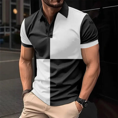 Casual Sports Short Sleeve Color Stitching Turnover Neck Polo Shirt Men Clothing T-shirt