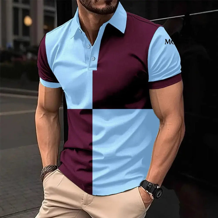 Casual Sports Short Sleeve Color Stitching Turnover Neck Polo Shirt Men Clothing T-shirt