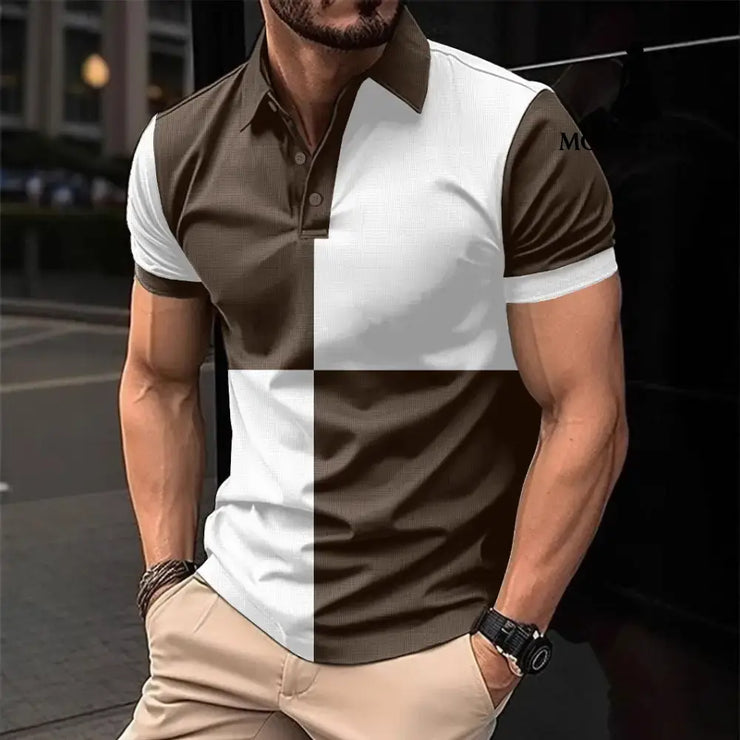 Casual Sports Short Sleeve Color Stitching Turnover Neck Polo Shirt Men Clothing T-shirt