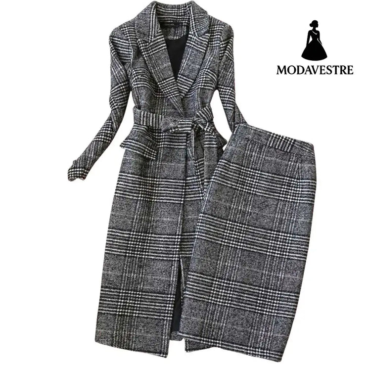 Check coat suit skirt skirt skirt