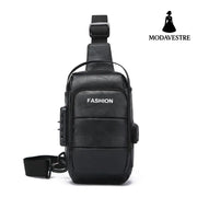 Chest bag men’s backpack USB charging backpack single shoulder chest bag commuting backpack waterproof black