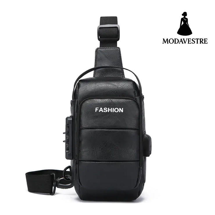 Chest bag men’s backpack USB charging backpack single shoulder chest bag commuting backpack waterproof black