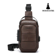 Chest bag men’s backpack USB charging backpack single shoulder chest bag commuting backpack waterproof dark brown