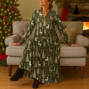 Christmas Deer Digital Printed Casual Long Sleeve Cardigan Dress