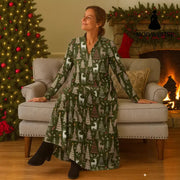 Christmas Deer Digital Printed Casual Long Sleeve Cardigan Dress