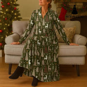Christmas Deer Digital Printed Casual Long Sleeve Cardigan Dress