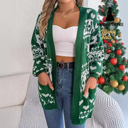 Christmas deer pocket long sleeved cardigan sweater jacket