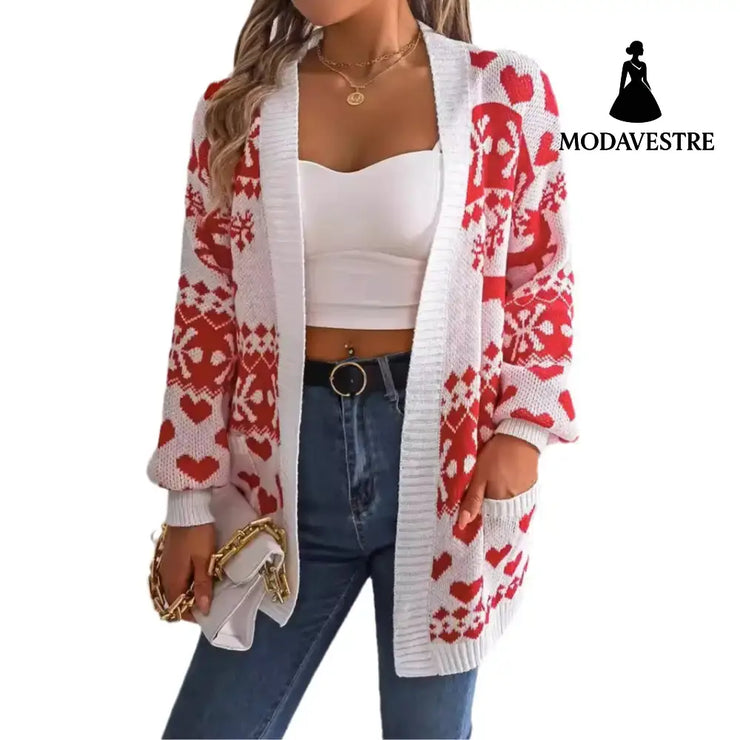 Christmas deer pocket long sleeved cardigan sweater jacket