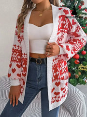 Christmas deer pocket long sleeved cardigan sweater jacket White / S