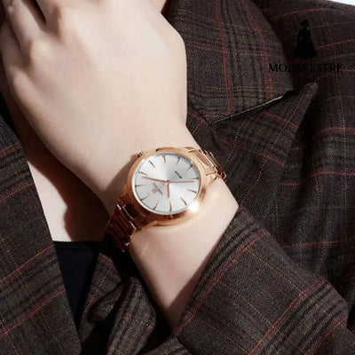 Classic Folding Buckle Waterproof Round Watch Women Accessory