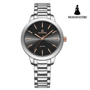 Classic Folding Buckle Waterproof Round Watch Women Black Accessory