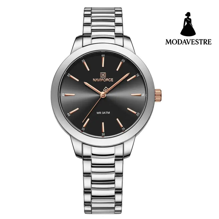 Classic Folding Buckle Waterproof Round Watch Women Black Accessory