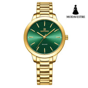 Classic Folding Buckle Waterproof Round Watch Women Dark green Accessory