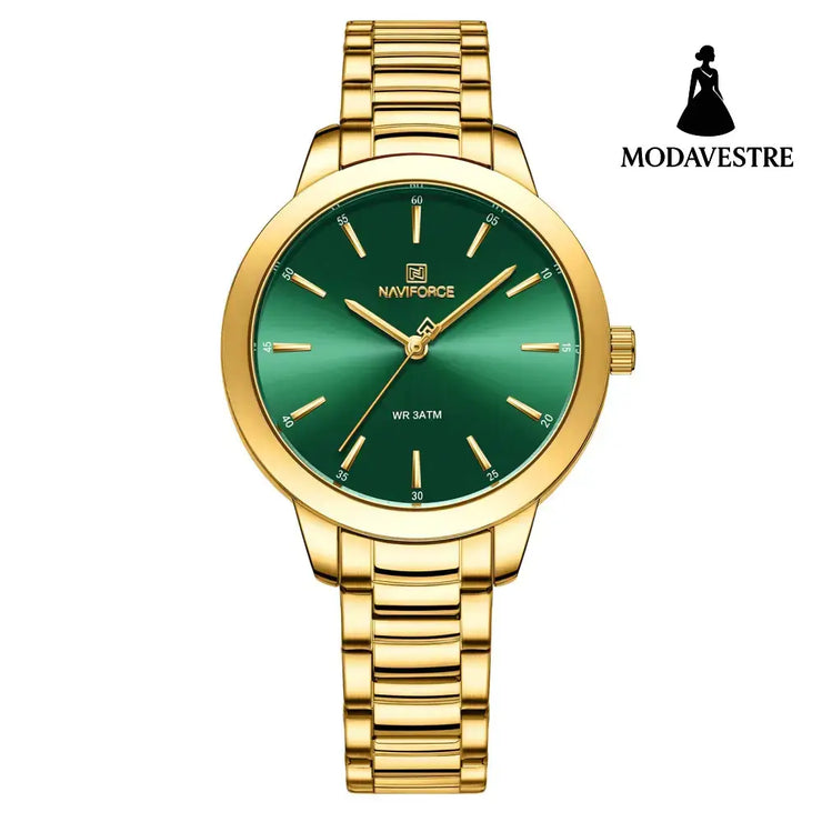 Classic Folding Buckle Waterproof Round Watch Women Dark green Accessory