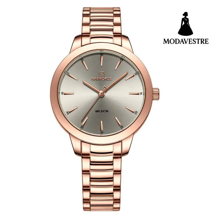 Classic Folding Buckle Waterproof Round Watch Women Light Grey Accessory