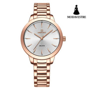 Classic Folding Buckle Waterproof Round Watch Women Milky white Accessory
