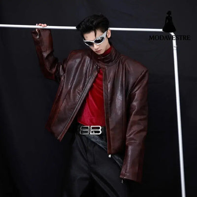 Coat Stand Collar Short Motorcycle Clothing Men Jacket