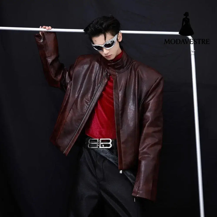 Coat Stand Collar Short Motorcycle Clothing Men Jacket