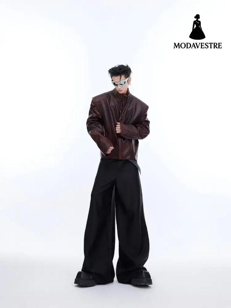 Coat Stand Collar Short Motorcycle Clothing Men Jacket