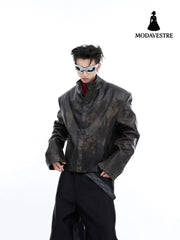 Coat Stand Collar Short Motorcycle Clothing Men Jacket