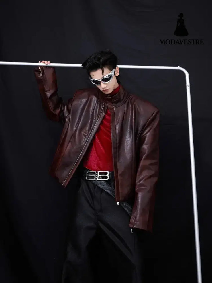 Coat Stand Collar Short Motorcycle Clothing Men Jacket