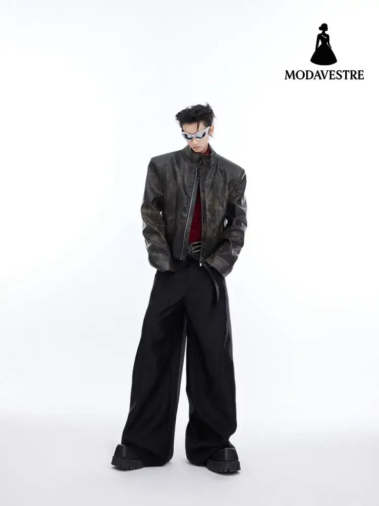 Coat Stand Collar Short Motorcycle Clothing Men Jacket