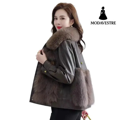 Coat women’s patchwork short loose leather jacket for women