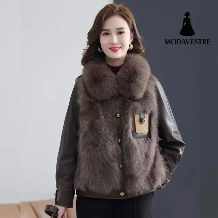 Coat women’s patchwork short loose leather jacket for women