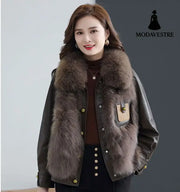 Coat women’s patchwork short loose leather jacket for women