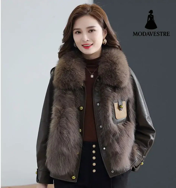 Coat women’s patchwork short loose leather jacket for women