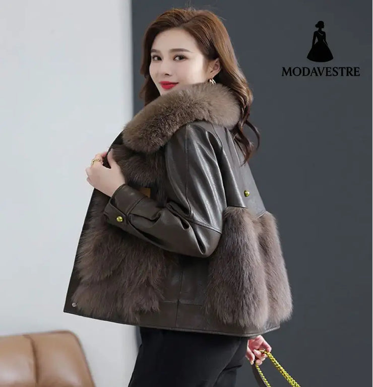 Coat women’s patchwork short loose leather jacket for women