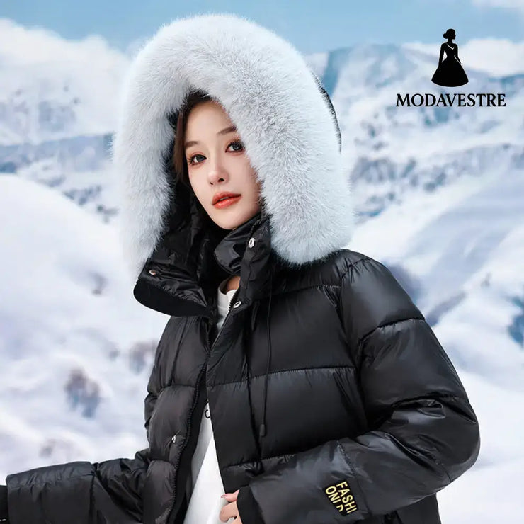 Cold Protective Clothing Korean Style Plus Size Women Black Light Gray Fur Collar / 2XL