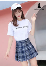 College Skirt Pleated Skirt Skirt Navy blue grid / 2XL