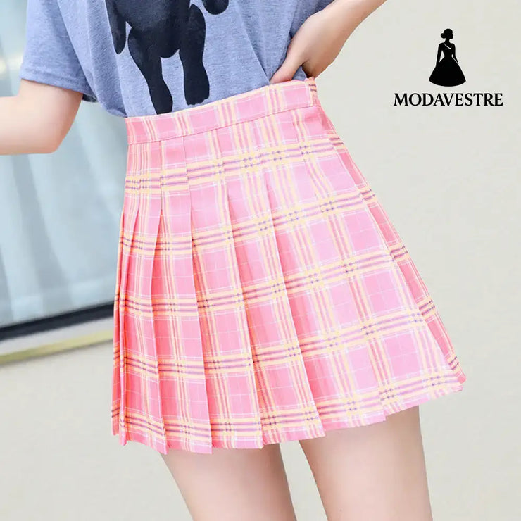 College Skirt Pleated Skirt Skirt Pink grid / 2XL