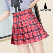 College Skirt Pleated Skirt Skirt Rose red grid / 2XL