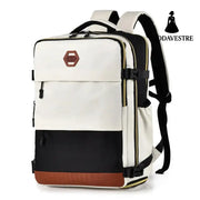 Color Block Multi-Pockets Backpack Bag Beige / One Size