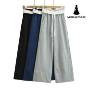 Color blocked flip waist wide leg sweatpants