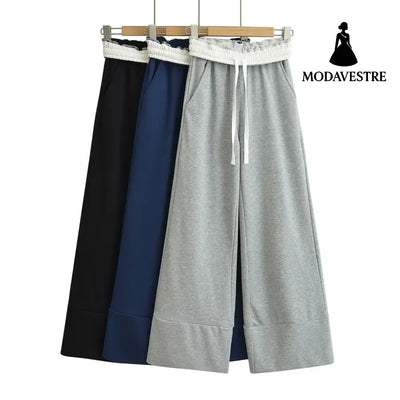 Color blocked flip waist wide leg sweatpants