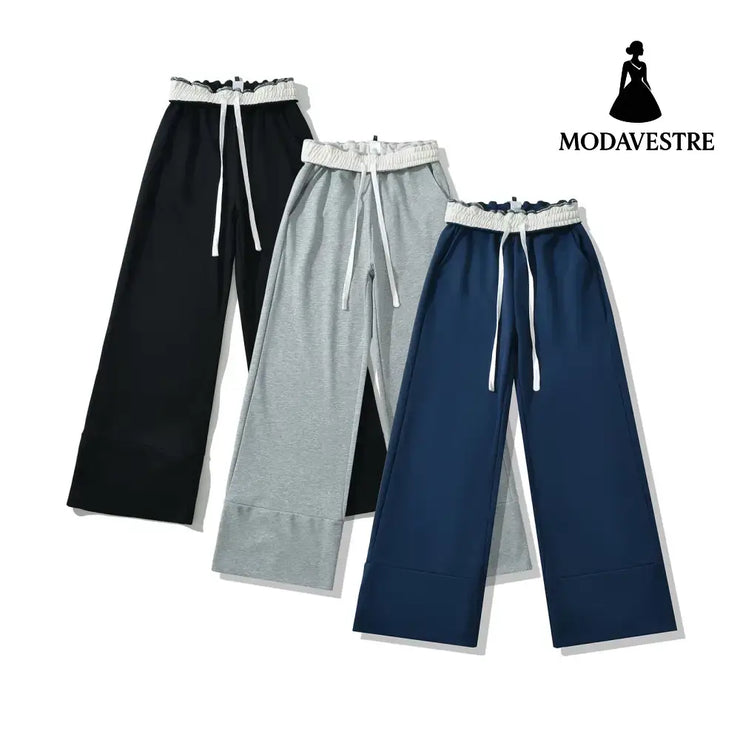 Color blocked flip waist wide leg sweatpants
