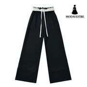 Color blocked flip waist wide leg sweatpants Black / S