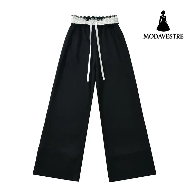 Color blocked flip waist wide leg sweatpants Black / S