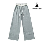 Color blocked flip waist wide leg sweatpants Floral Gray / S