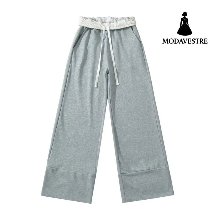 Color blocked flip waist wide leg sweatpants Floral Gray / S