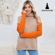 Color Matching Pullover Turtleneck Sweater Women’s Long Sleeve