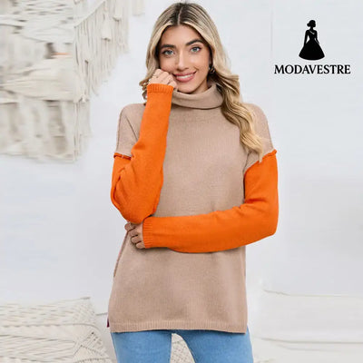 Color Matching Pullover Turtleneck Sweater Women’s Long Sleeve