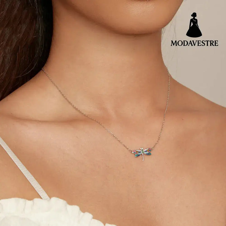 Colorful Delicate Dragonfly Necklace for Women BSN348 / Sterling Silver 925